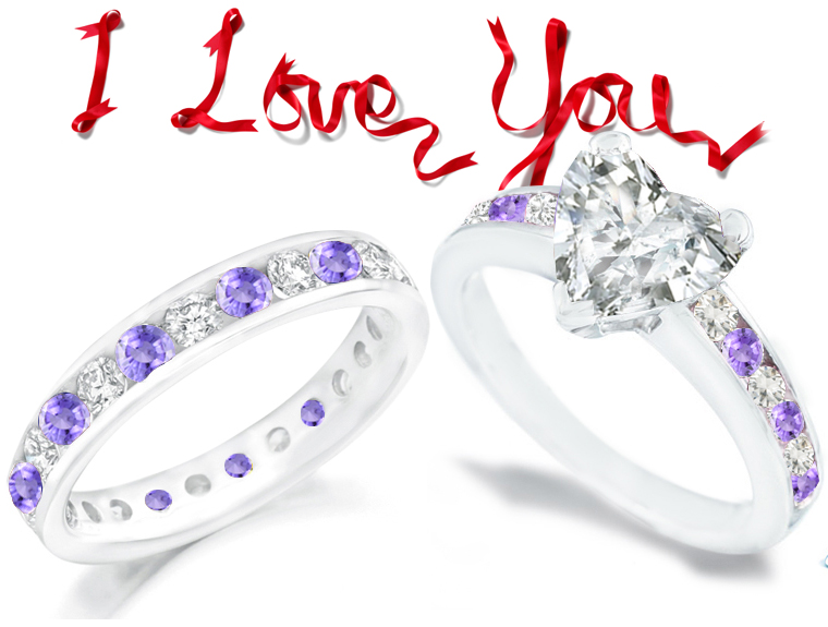Purple Sapphire Heart Diamond Engagement Rings Wedding Rings