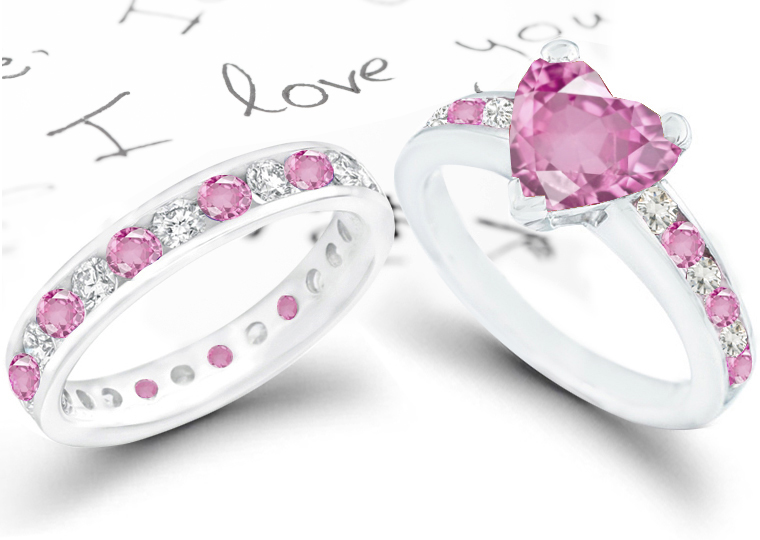 Pink Heart Sapphire and Diamond Engagement Rings Wedding Rings