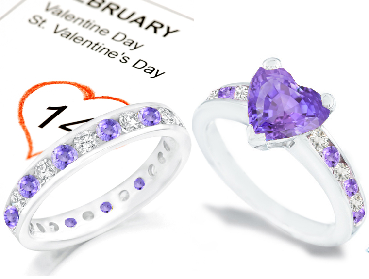 Purple Heart Sapphire and Diamond Engagement Rings Wedding Rings