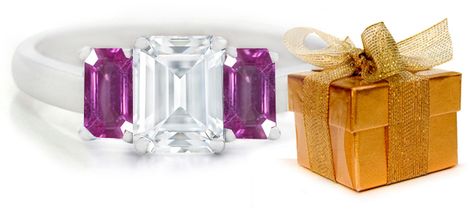 Three-Stone Siamond & Pink Sapphire Engagement Ring