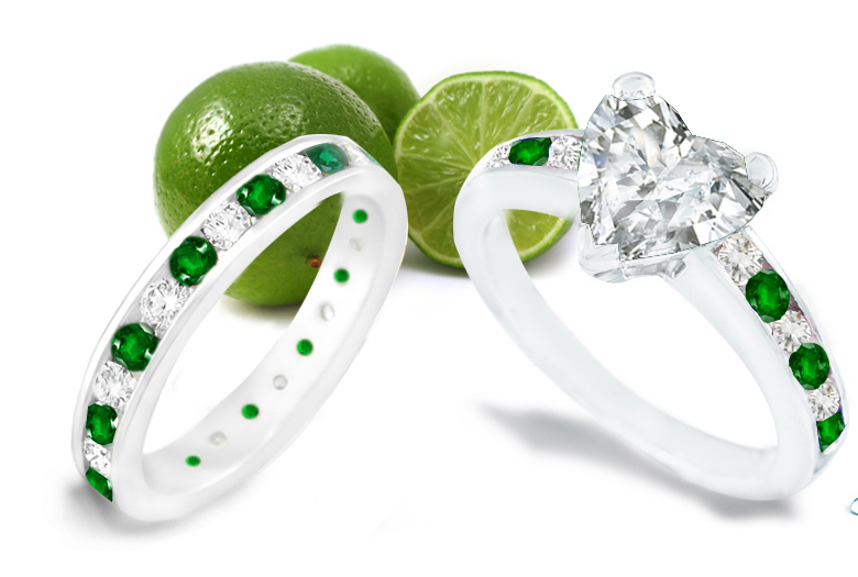 Wedding rings emerald