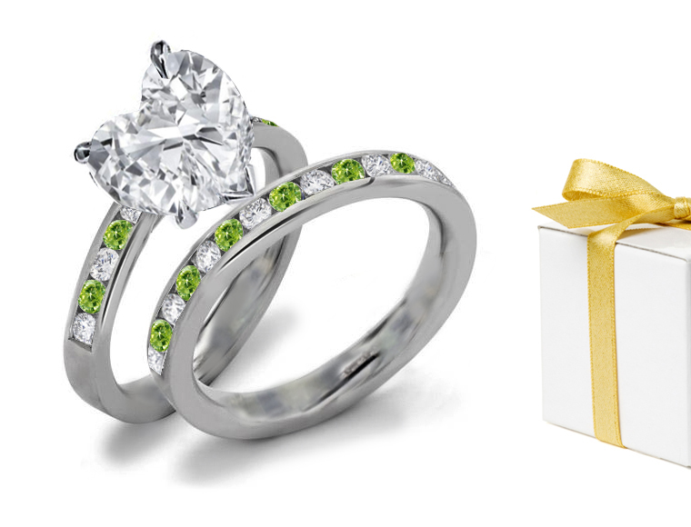 Wedding rings green diamond