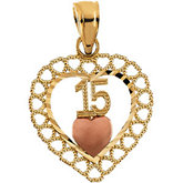 Two Tone 15th Birthday Heart Pendant
