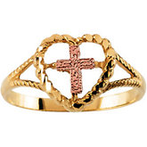 14KY/Rose Cross/Heart Ring