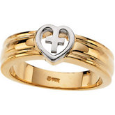 Two Tone Heart & Cross Ring