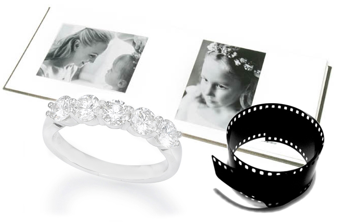 23PLW521PT: Platinum Diamond Anniversary Rings with 5 Diamond Rounds with a 