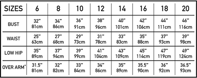 Womens Blouse Size Chart