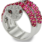 Rose-cut diamonds accent the yellow and oxidized white gold floral Buccellati band