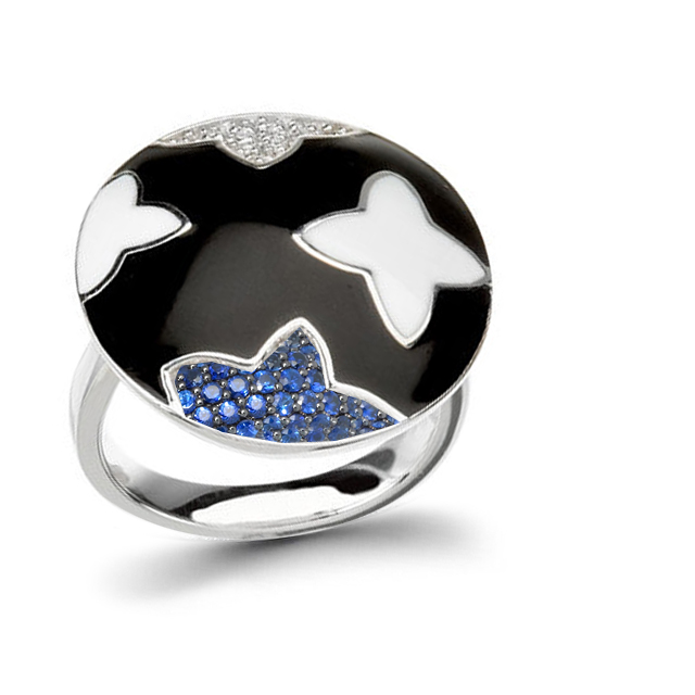 Star Diamond Sapphire Black Enamel Ring