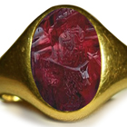 Ancient Rich Blue Color & Vibrant Burma Sapphire in Gold Signet Ring Head of a Royal Emblem