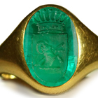 Ancient Rich Green Color & Vibrant Egypt Emerald Red Sea in Gold Signet Ring Depicting A Ram