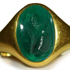 Ancient Rich Green Color & Vibrant Emerald Red Sea in Gold Signet Ring Depicting A Lion