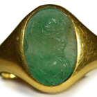 Ancient Rich Green Color & Vibrant Egypt Emerald Red Sea in Gold Signet Ring Depicting A Emporer
