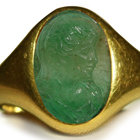 Ancient Rich Green Color & Vibrant Egypt Emerald Red Sea in Gold Signet Ring Depicting A Emporer