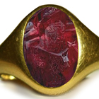 Ancient Rich Red Color & Vibrant Ruby Burma in Gold Signet Ring Depicting A Roman King