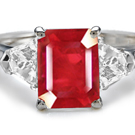 Tapered Cut Diamond Emerald Cut Ruby in 14k Gold