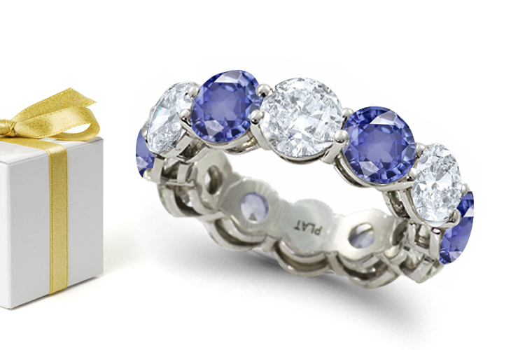 New Blue; White Sapphire & Diamond Wedding Band Eternity Rings