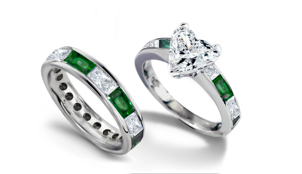 Emerald Heart Diamond Engagement Rings & Wedding Rings