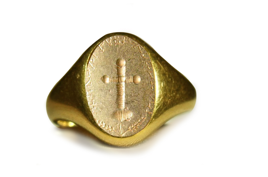 Byzantine Seal Gold Signet Ring with Cross