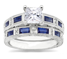 Sterling Silver Blue Sapphire Diamond Ring 