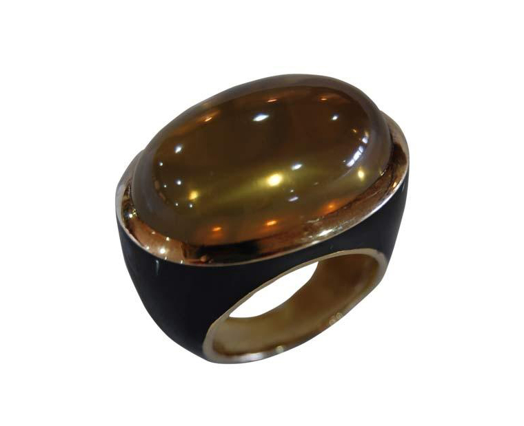 Lemon Citrine Crystal Enamel Oval Ring in Gold