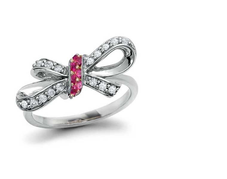 Georgian Diamond Ribbon & Ruby Bow Ring in Gold