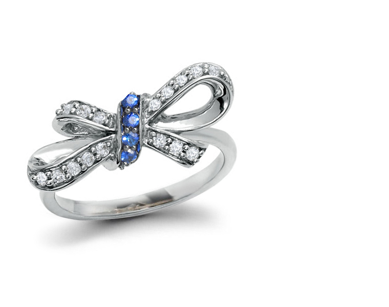 Georgian Diamond Ribbon & Sapphire Bow Ring in Gold