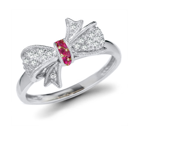 Georgian Micropave Diamond Ribbon & Ruby Bow Gold Gold Ring