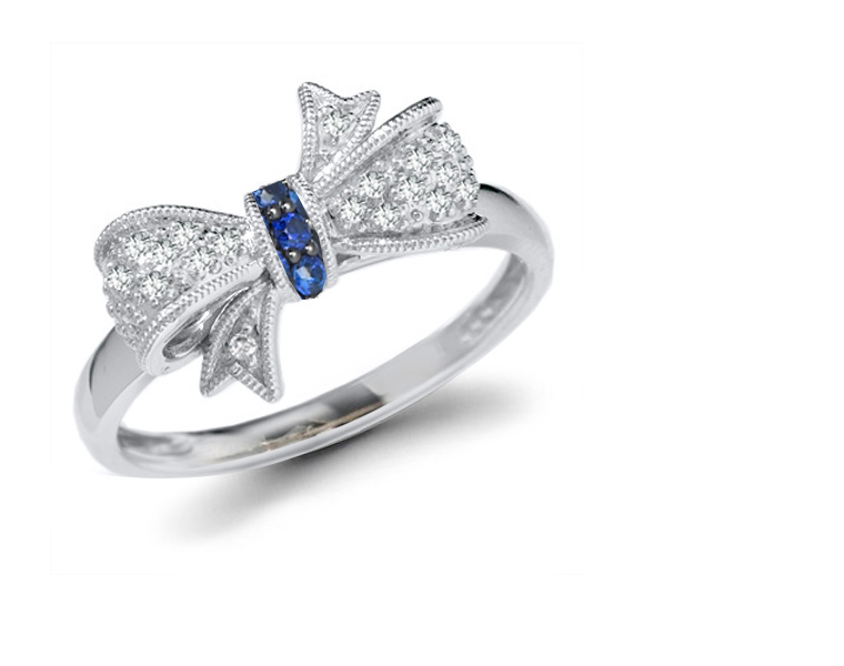 Georgian Micropave Diamond Ribbon & Sapphire Bow Gold Gold Ring