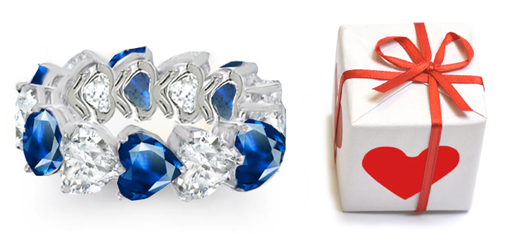 Women Royal Blue/Pink Sapphire & Pave Diamond Eternity Rings