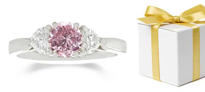 Engagement Rings: Center Round Pink Diamond & Heart Diamonds Sides