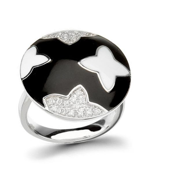 Star Diamond Black Enamel Ring