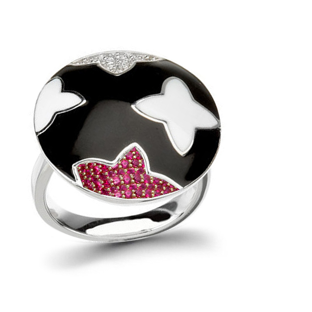Star Diamond Ruby Black Enamel Ring