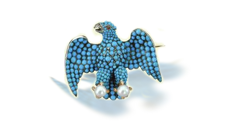 turquoise eagle brooch with ruby eye and diamond peak english 1840 presented by prince albert of sage coburg